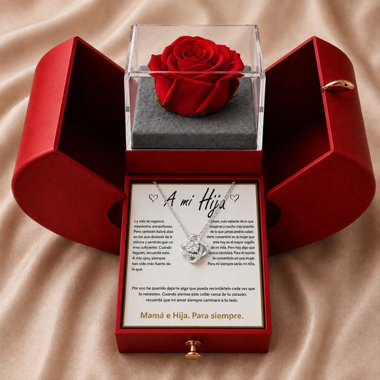 Collar Nudo del Amor 'A Mi Hija' – Regalo con Caja de Rosa Eterna