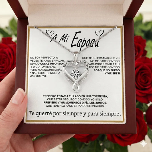 "A Mi Esposa" - Collar Corazón Para Siempre en plata pura