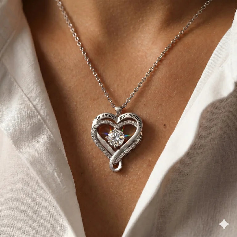 "A Mi Esposa" - Collar Corazón Para Siempre en plata pura