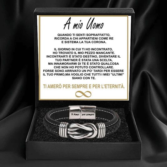 "A Mio Uomo" - Bracciale in Pelle Amore Infinito