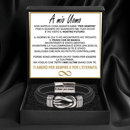 "A Mio Uomo" I Bracciale in Pelle Amore Infinito I