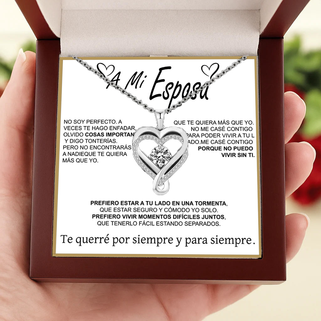 "A Mi Esposa" Collar Corazón Para Siempre en plata pura